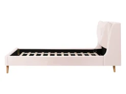 Cama infantil acolchoada 90x200cm - Travesseiros ajustáveis - Pés de madeira maciça - Veludo - Rosa​ (Colchão não incluído)
