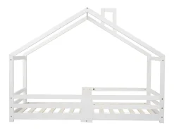 Cama infantil casinha 90x200 cm com chaminé - Sommier robusto em pinho - Branco (sem colchão)