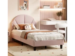 Cama infantil de veludo com cabeceira ajustável - 90×200 cm - Rosa