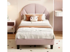 Cama infantil de veludo com cabeceira ajustável - 90×200 cm - Rosa