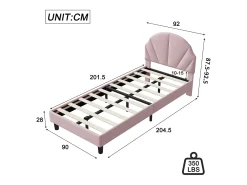 Cama infantil de veludo com cabeceira ajustável - 90×200 cm - Rosa