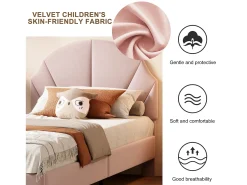 Cama infantil de veludo com cabeceira ajustável - 90×200 cm - Rosa