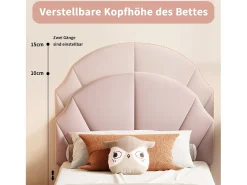 Cama infantil de veludo com cabeceira ajustável - 90×200 cm - Rosa