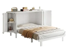 Cama infantil dobrável - 140 x 200 cm - com compartimentos de arrumação - design em rattan e madeira - branca