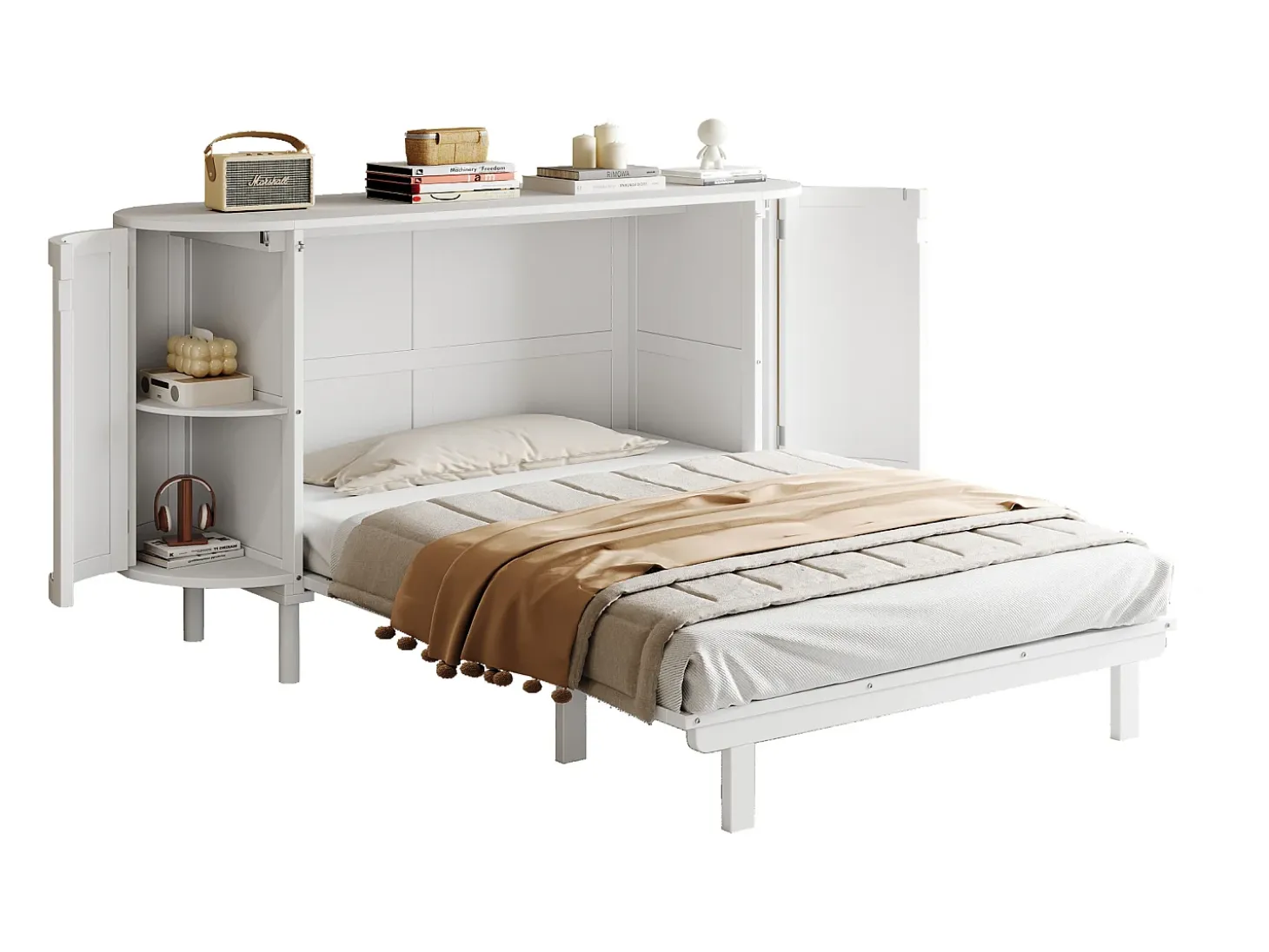 Cama infantil dobrável - 140 x 200 cm - com compartimentos de arrumação - design em rattan e madeira - branca