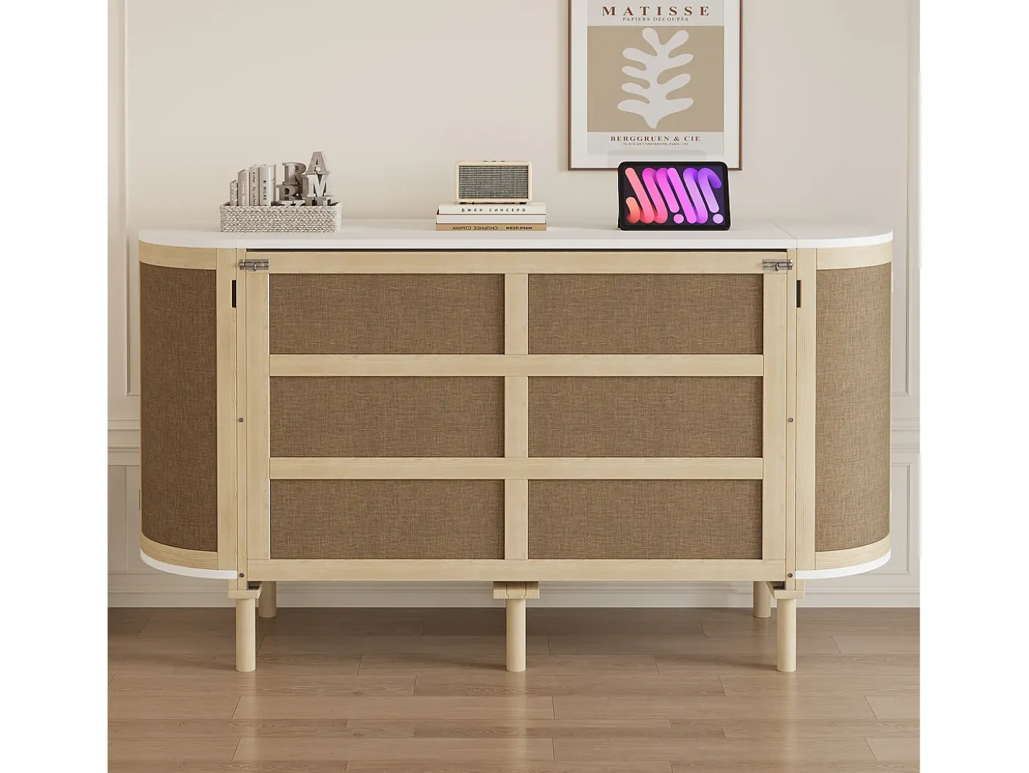 Cama infantil dobrável - 140 x 200 cm - com compartimentos de arrumação - design em rattan e madeira - cor natural