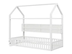 Cama infantil em formato de casinha - 90 x 200 cm - com grade de proteção + luzes LED + espaço para armazenamento - metal - branca