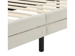 Cama infantil estofada em veludo com LED em várias cores - cabeceira em forma de nuvem - base em ripas de madeira - 90x200cm - Bege