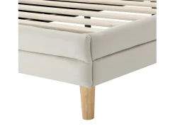 Cama infantil estofada em veludo com LED em várias cores - cabeceira em forma de nuvem - base em ripas de madeira - 90x200cm - Bege