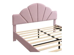 Cama infantil estofada 140x200 cm - com banco no pé da cama - com somier de ripas - Veludo + compensado - Rosa (sem colchão)