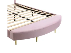 Cama infantil estofada 140x200 cm - com banco no pé da cama - com somier de ripas - Veludo + compensado - Rosa (sem colchão)