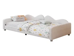 Cama infantil multifuncional 90x200 cm - Conversível em sofá - Tecido teddy branco (sem colchão)