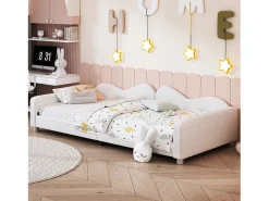 Cama infantil multifuncional 90x200 cm - Conversível em sofá - Tecido teddy branco (sem colchão)
