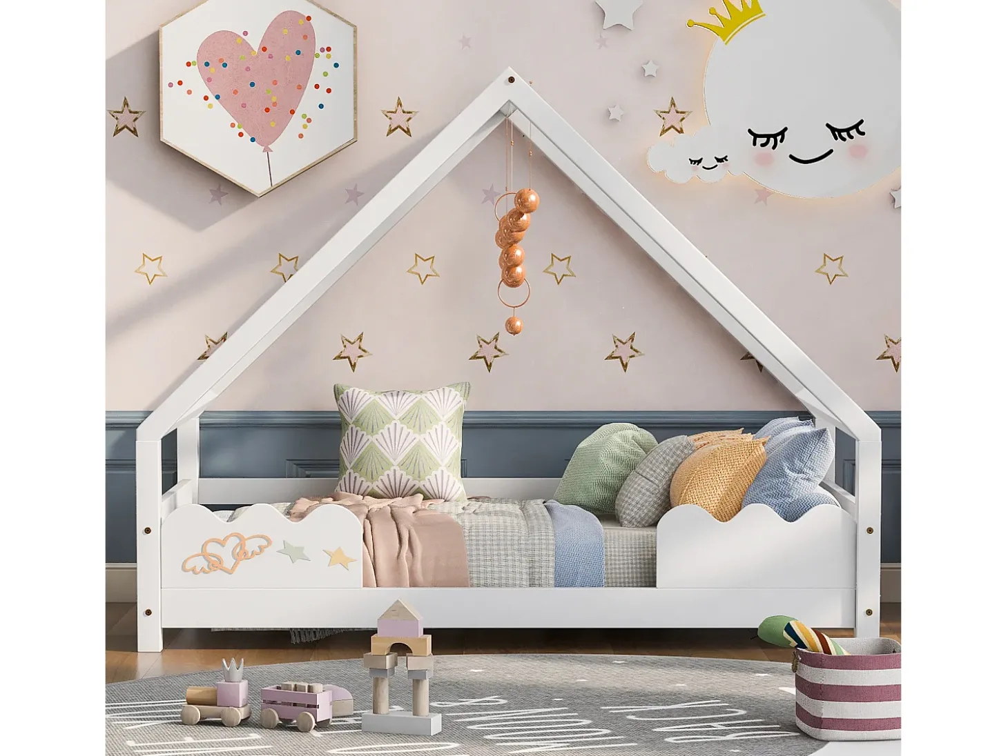 Cama infantil tipo cabana - 90 x 200 cm - com proteção contra quedas - madeira maciça - branca