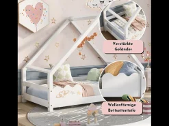 Cama infantil tipo cabana - 90 x 200 cm - com proteção contra quedas - madeira maciça - branca