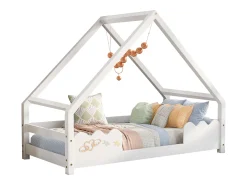 Cama infantil tipo cabana - 90 x 200 cm - com proteção contra quedas - madeira maciça - branca