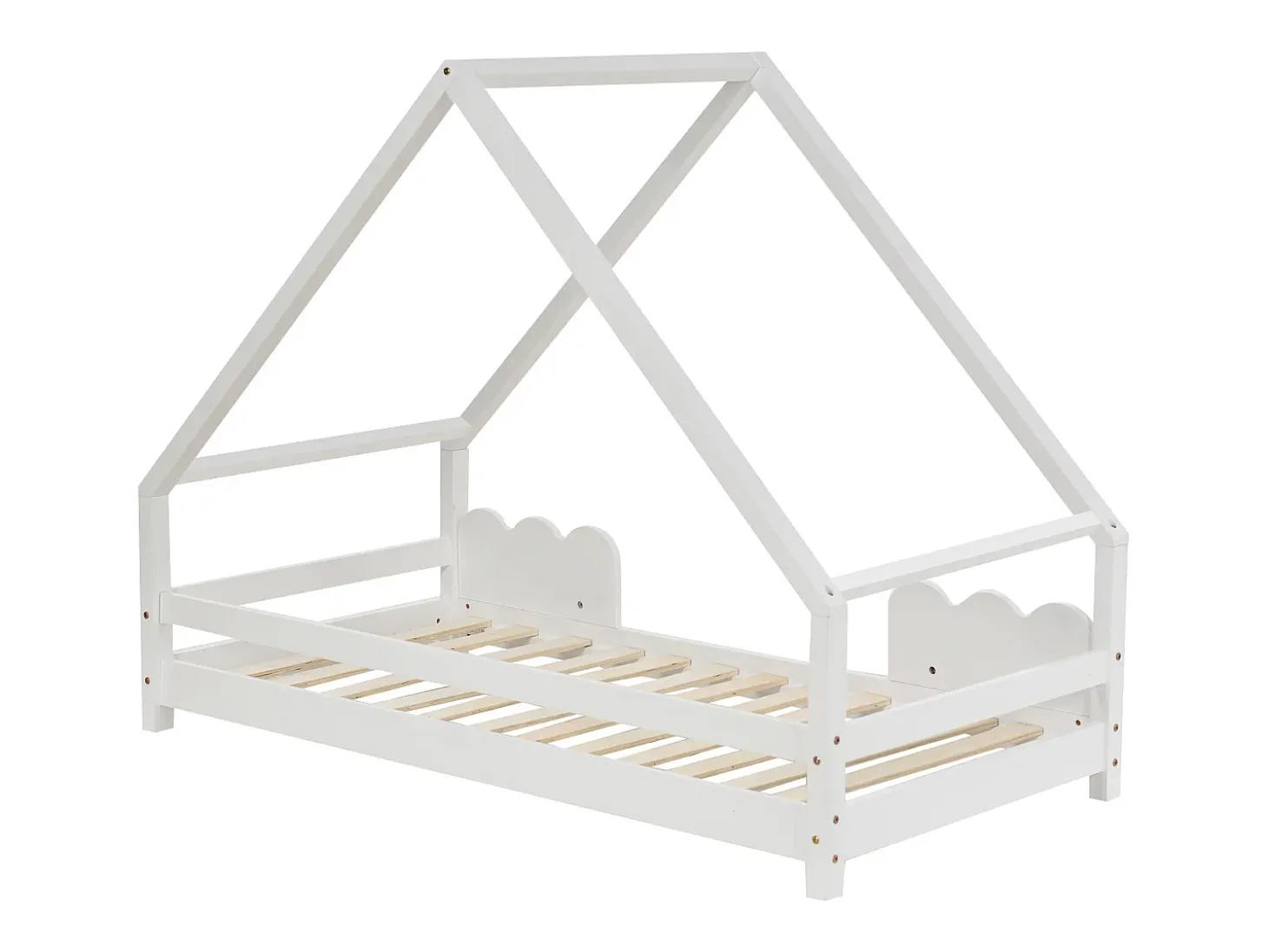 Cama infantil tipo cabana - 90 x 200 cm - com proteção contra quedas - madeira maciça - branca