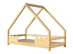 Cama infantil tipo cabana - 90 x 200 cm - com proteção contra quedas - madeira maciça - natural