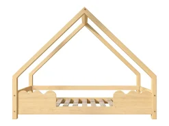 Cama infantil tipo cabana - 90 x 200 cm - com proteção contra quedas - madeira maciça - natural
