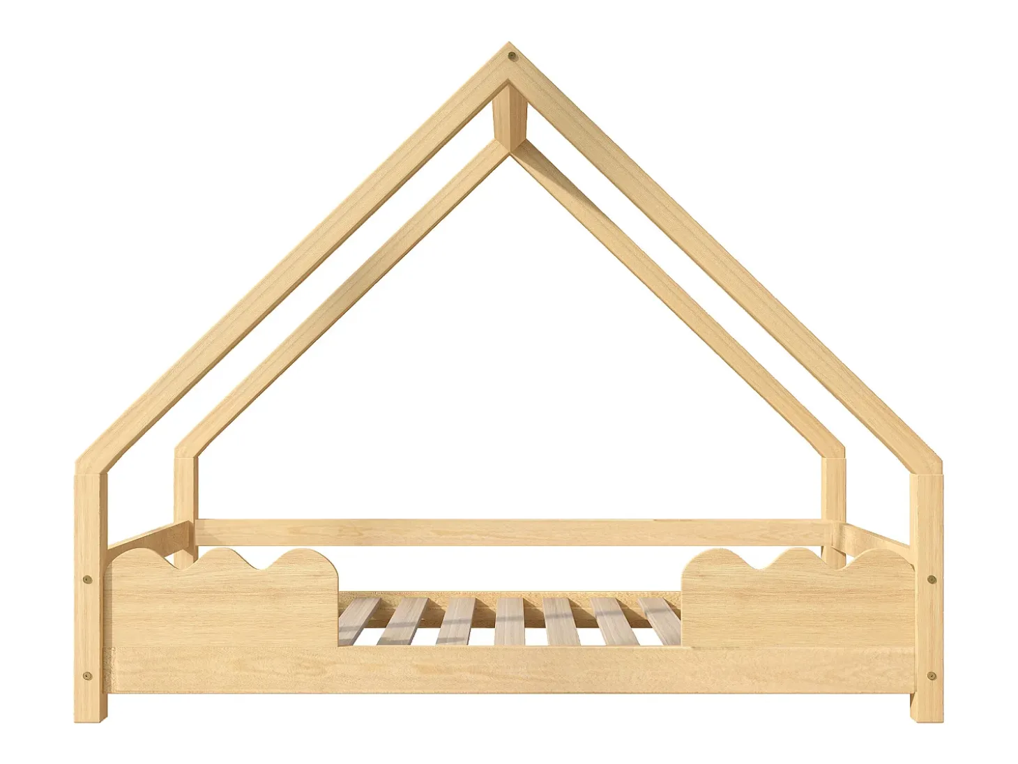 Cama infantil tipo cabana - 90 x 200 cm - com proteção contra quedas - madeira maciça - natural