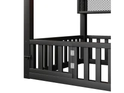 Cama infantil tipo cabana 90x200 cm com prateleiras de arrumação e iluminação LED - Sem estrado de ripas - Preta