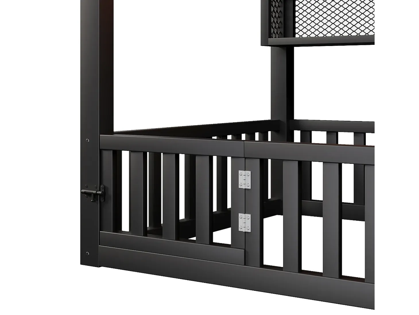 Cama infantil tipo cabana 90x200 cm com prateleiras de arrumação e iluminação LED - Sem estrado de ripas - Preta