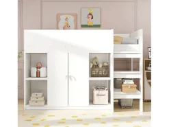 Cama infantil 90x200 cm - com armário + prateleiras - com escada - branco (sem colchão)