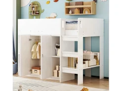 Cama infantil 90x200 cm - com armário + prateleiras - com escada - branco (sem colchão)