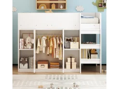 Cama infantil 90x200 cm - com armário + prateleiras - com escada - branco (sem colchão)