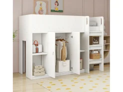 Cama infantil 90x200 cm - com armário + prateleiras - com escada - branco (sem colchão)