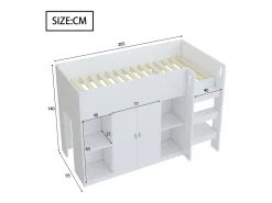 Cama infantil 90x200 cm - com armário + prateleiras - com escada - branco (sem colchão)