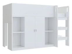 Cama infantil 90x200 cm - com armário + prateleiras - com escada - branco (sem colchão)