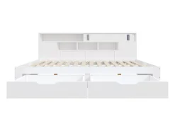 Cama infantil 135x190 cm - con 2 gavetas - Prateleiras laterais ajustáveis - MDF - Branco (sem colchão)
