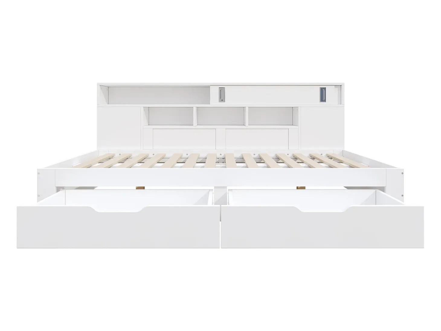 Cama infantil 135x190 cm - con 2 gavetas - Prateleiras laterais ajustáveis - MDF - Branco (sem colchão)