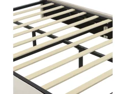 Cama infantil 140x200 cm acolchoada em veludo - orelha de coelho com LED ajustável - com 2 bancos de arrumação - Bege