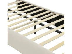 Cama infantil 90x200 cm acolchoada em veludo - orelha de coelho com LED regulável - com 2 bancos de arrumação - Bege