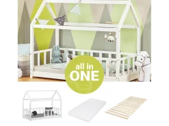 Cama Infantil 80x160 cm branca Cama Casa com Barreiras
