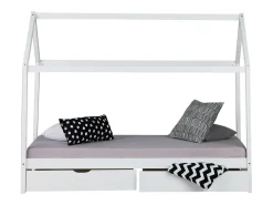 Cama Infantil 90x200 cm branca Estrutura de Cama Casa para Crianças com Gavetas