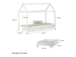 Cama Infantil 90x200 cm branca Estrutura de Cama Casa para Crianças com Gavetas
