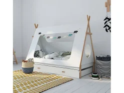 Cama infantil 90x200 cm branca cama em forma de cabana tipi em madeira