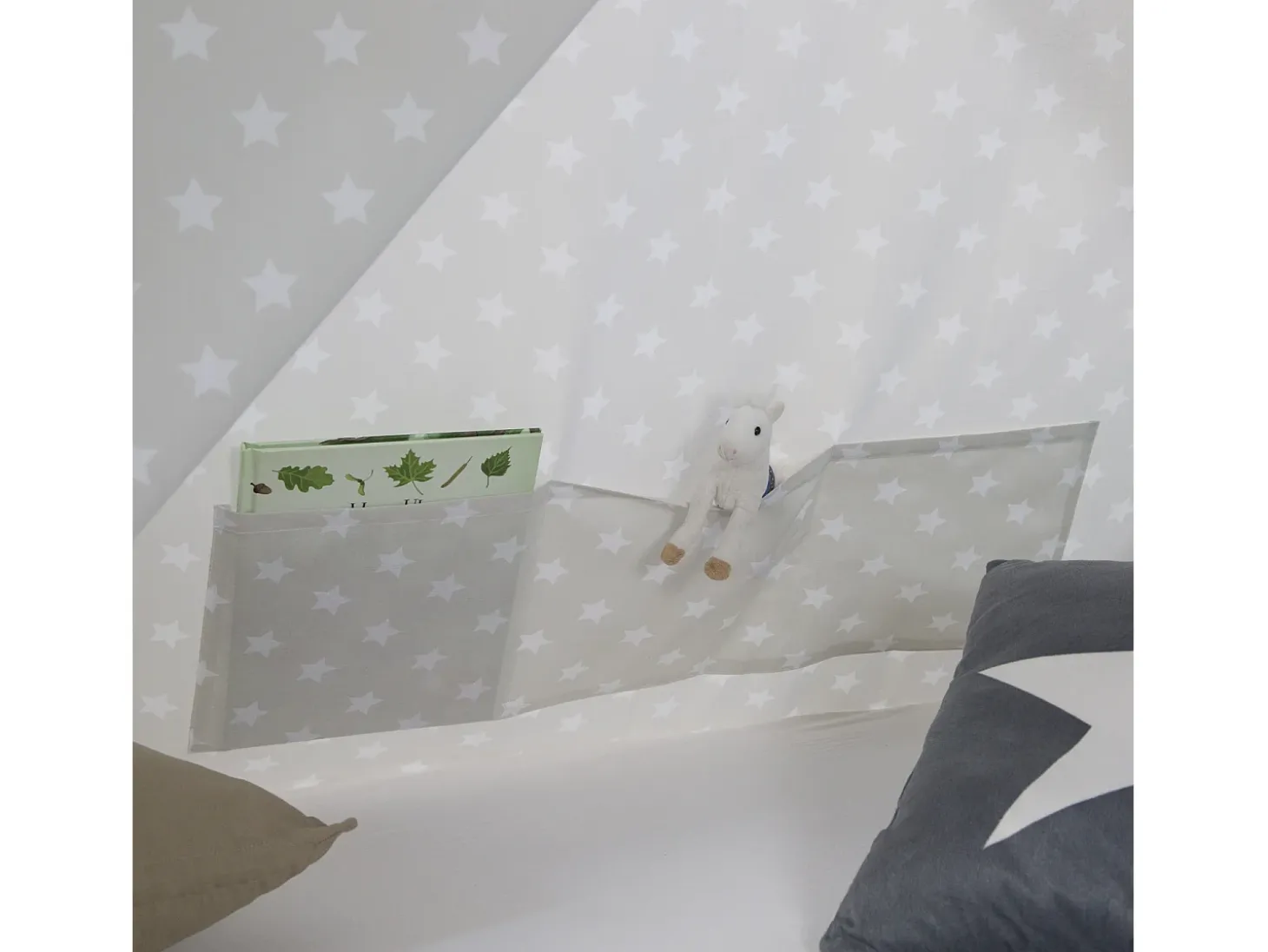 Cama infantil 90x200 cm Branco cinza Lona estrelas