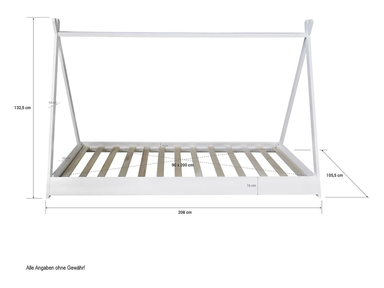 Cama infantil 90x200 cm branco cinza lona estrelas