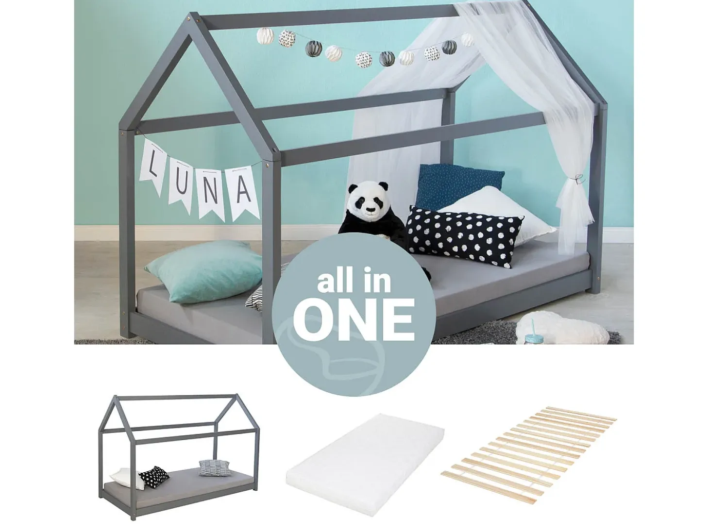 Cama Infantil 80x160 cm Cama Casa Cinza