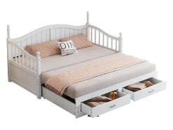 Cama infantil 90/180x190 cm, cama extensível com 2 gavetas, em pinho, cama multifuncional, branca