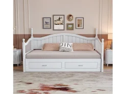 Cama infantil 90/180x190 cm, cama extensível com 2 gavetas, em pinho, cama multifuncional, branca
