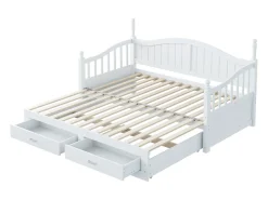 Cama infantil 90/180x190 cm, cama extensível com 2 gavetas, em pinho, cama multifuncional, branca