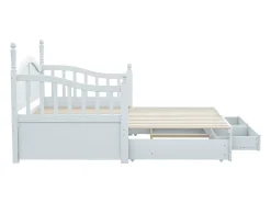 Cama infantil 90/180x190 cm, cama extensível com 2 gavetas, em pinho, cama multifuncional, branca