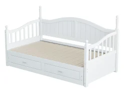 Cama infantil 90/180x190 cm, cama extensível com 2 gavetas, em pinho, cama multifuncional, branca