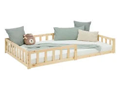 Cama Infantil 120x200 cm Cama Montessori Natural com Barreiras