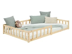 Cama Infantil 120x200 cm Cama Montessori Natural com Barreiras